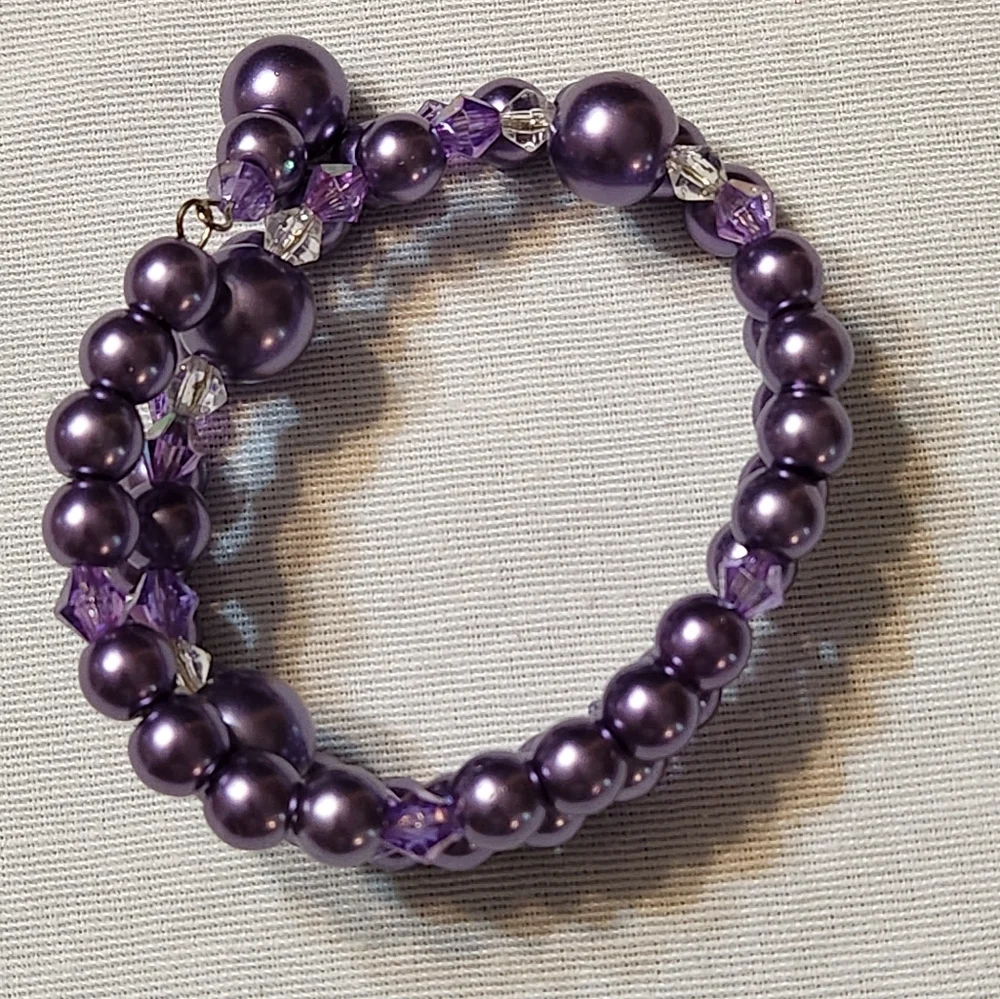 “SOLD” Hand Crafted Elegant Purple Jewelry Set Necklace Wrap Bracelet Earrings - Picture 4 of 6